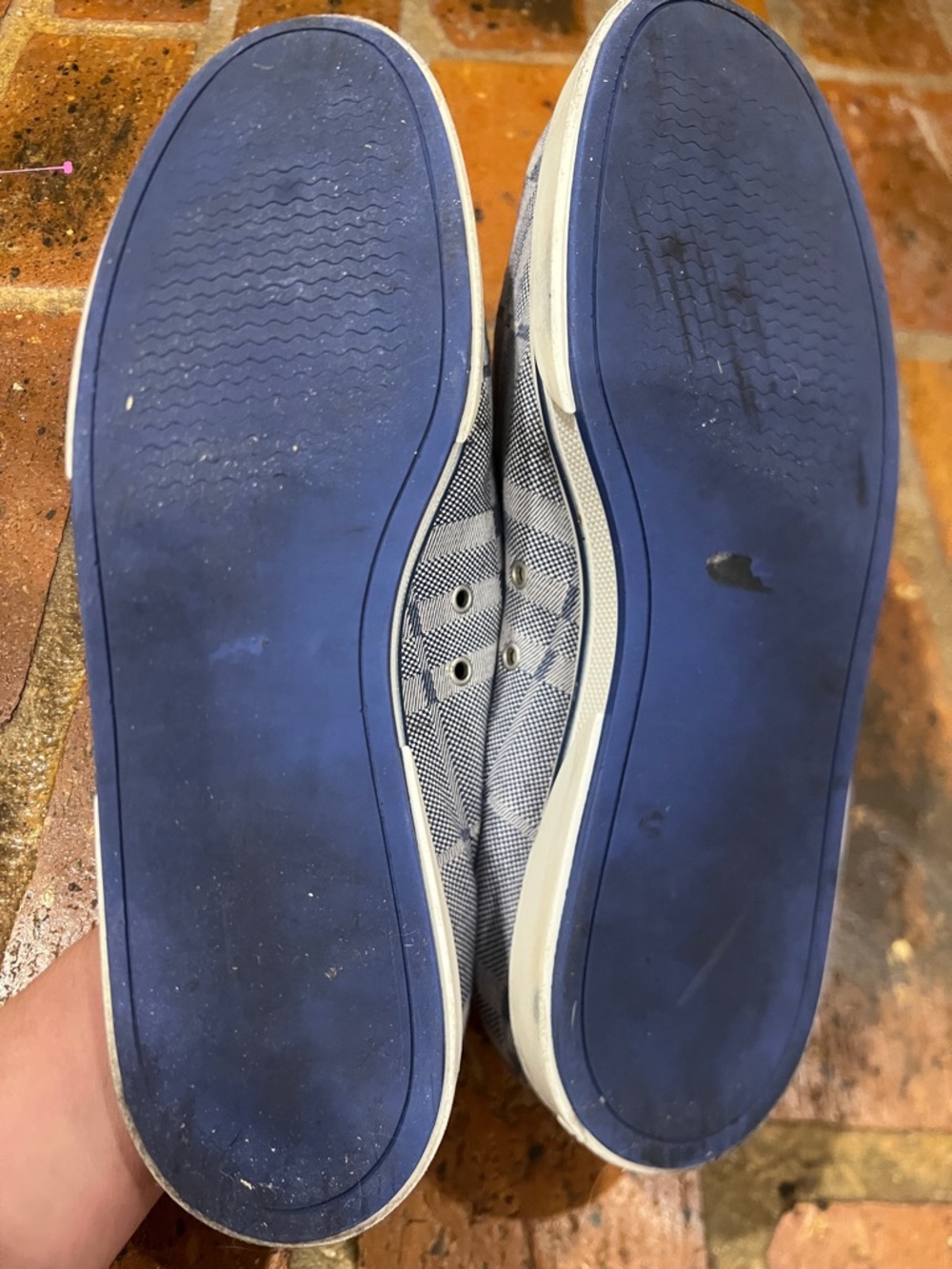 Burberry Unisex Blue Check Canvas Sneakers with Tan Laces - Picture 11 of 13
